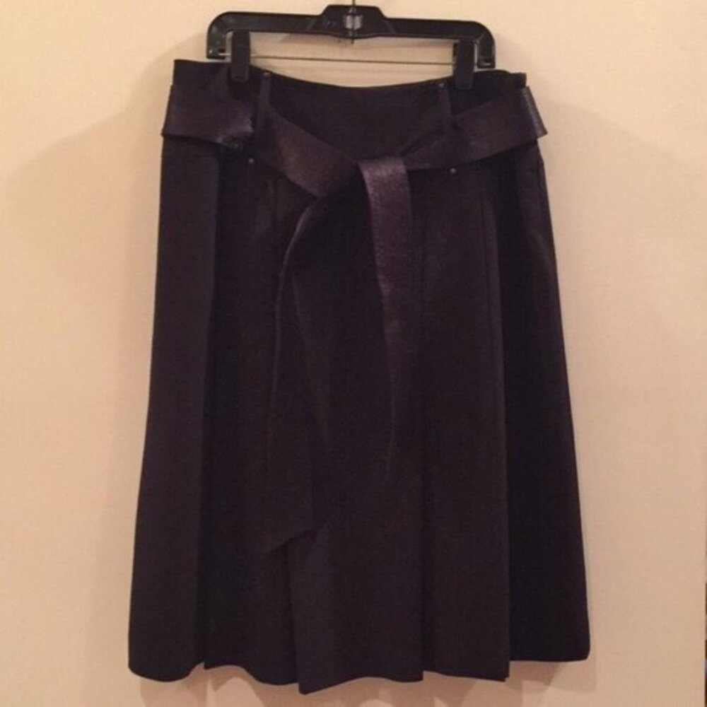 🖤 Tahari Women’s Black A-Line Skirt w/ Satin Waistband & Tie Belt | Size M 🖤